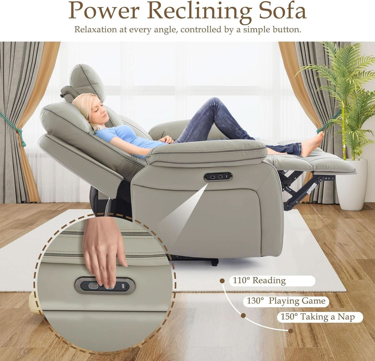 Grey Power Reclining Sofa With Fold Down Table Usb Type C by ShipItFurniture