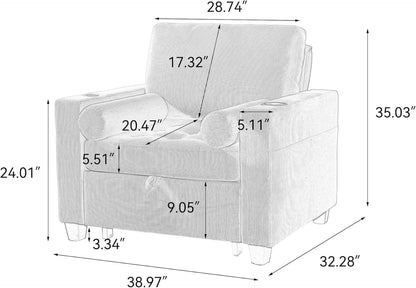 Beige Adjustable Sleeper Chair Sofa Bed Upholstered by ShipItFurniture