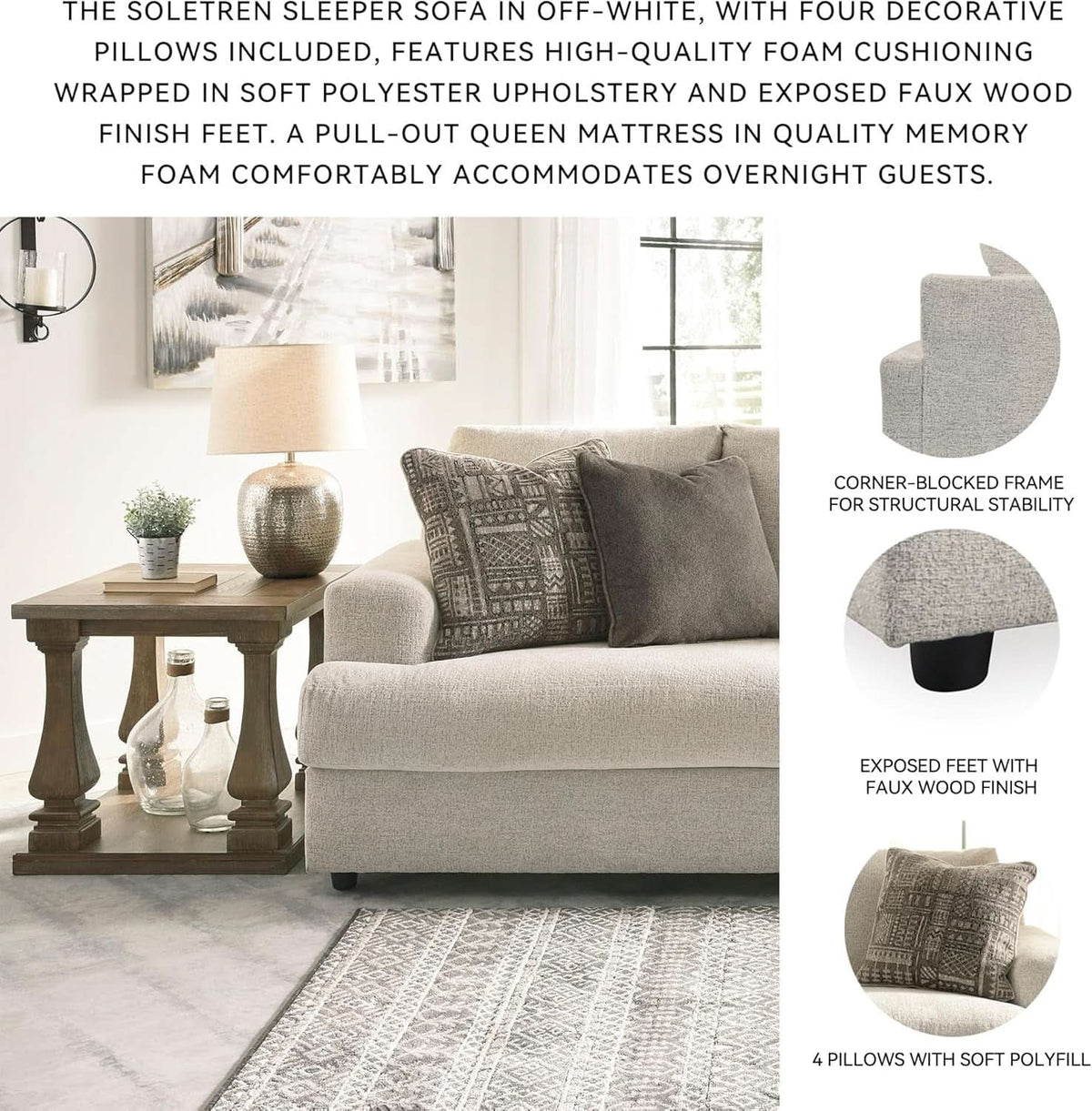Soletren Premium Chenille Queen Sofa Sleeper White by ShipItFurniture