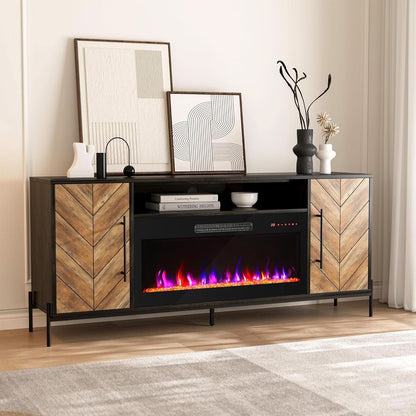 68 Inch TV Stand With 36 Inch Electric Fireplace Heater by ShipItFurniture