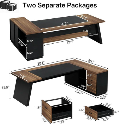 78 Inch Executive Desk Featuring Ample Storage Cabinets by ShipItFurniture