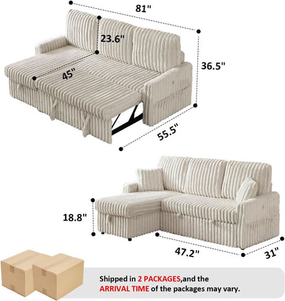 Beige 81Inch Ultra SleeperSofa With Charging Station by ShipItFurniture