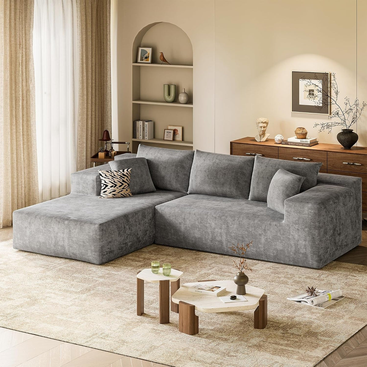 108 Inch Grey Chenille Cloud Sectional Sofa With Deep Seat by ShipItFurniture