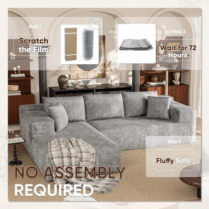 108 Inch Grey Chenille Cloud Sectional Sofa With Deep Seat by ShipItFurniture
