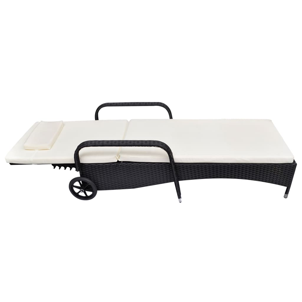 NNEVL Sun Lounger with Cushion & Wheels Poly Rattan Black by NNEVL