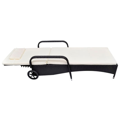 NNEVL Sun Lounger with Cushion & Wheels Poly Rattan Black by NNEVL