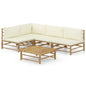 NNEVL 5 Piece Garden Lounge Set with Cream White Cushions Bamboo by NNEVL