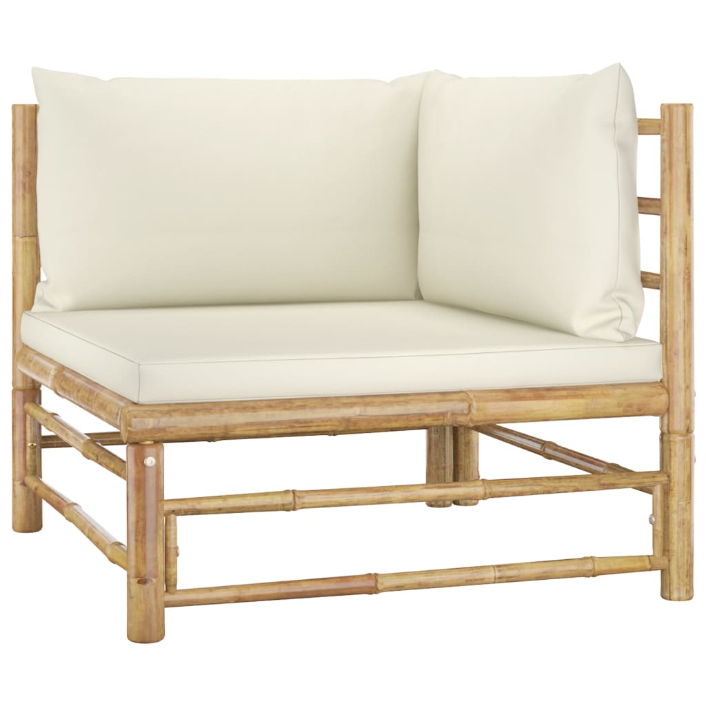 NNEVL 5 Piece Garden Lounge Set with Cream White Cushions Bamboo by NNEVL
