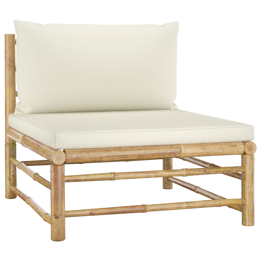 NNEVL 5 Piece Garden Lounge Set with Cream White Cushions Bamboo by NNEVL