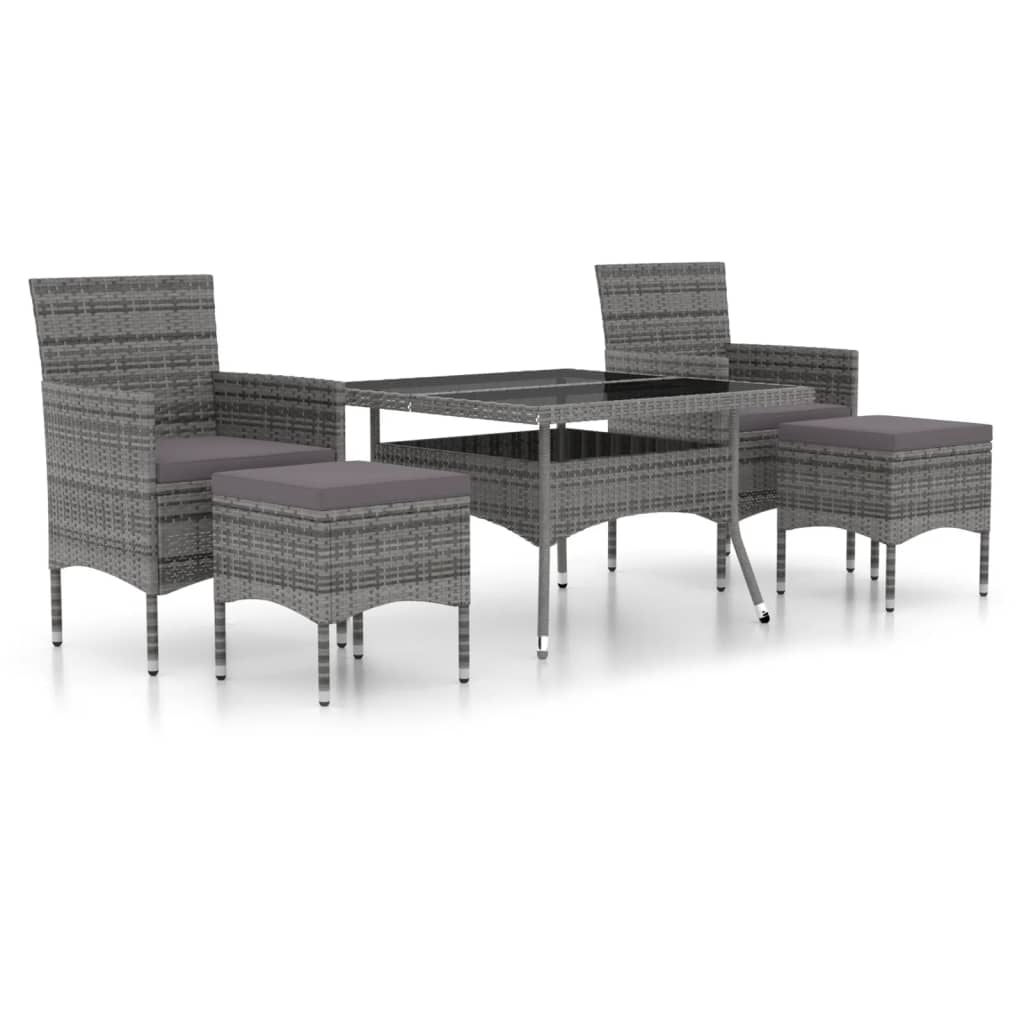 NNEVL 5 Piece Garden Dining Set Poly Rattan and Tempered Glass Grey by NNEVL