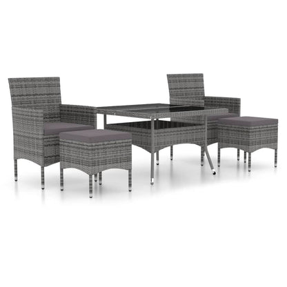 NNEVL 5 Piece Garden Dining Set Poly Rattan and Tempered Glass Grey by NNEVL