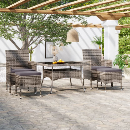 NNEVL 5 Piece Garden Dining Set Poly Rattan and Tempered Glass Grey by NNEVL