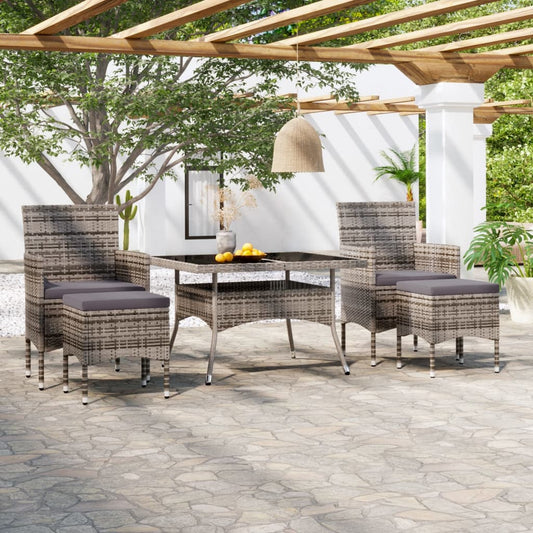 NNEVL 5 Piece Garden Dining Set Poly Rattan and Tempered Glass Grey by NNEVL