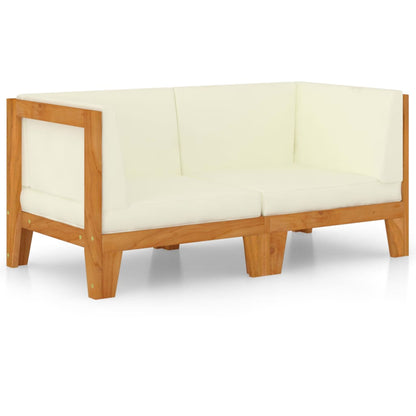 NNEVL 2-Seater Sofa with Cream White Cushions Solid Acacia Wood by NNEVL