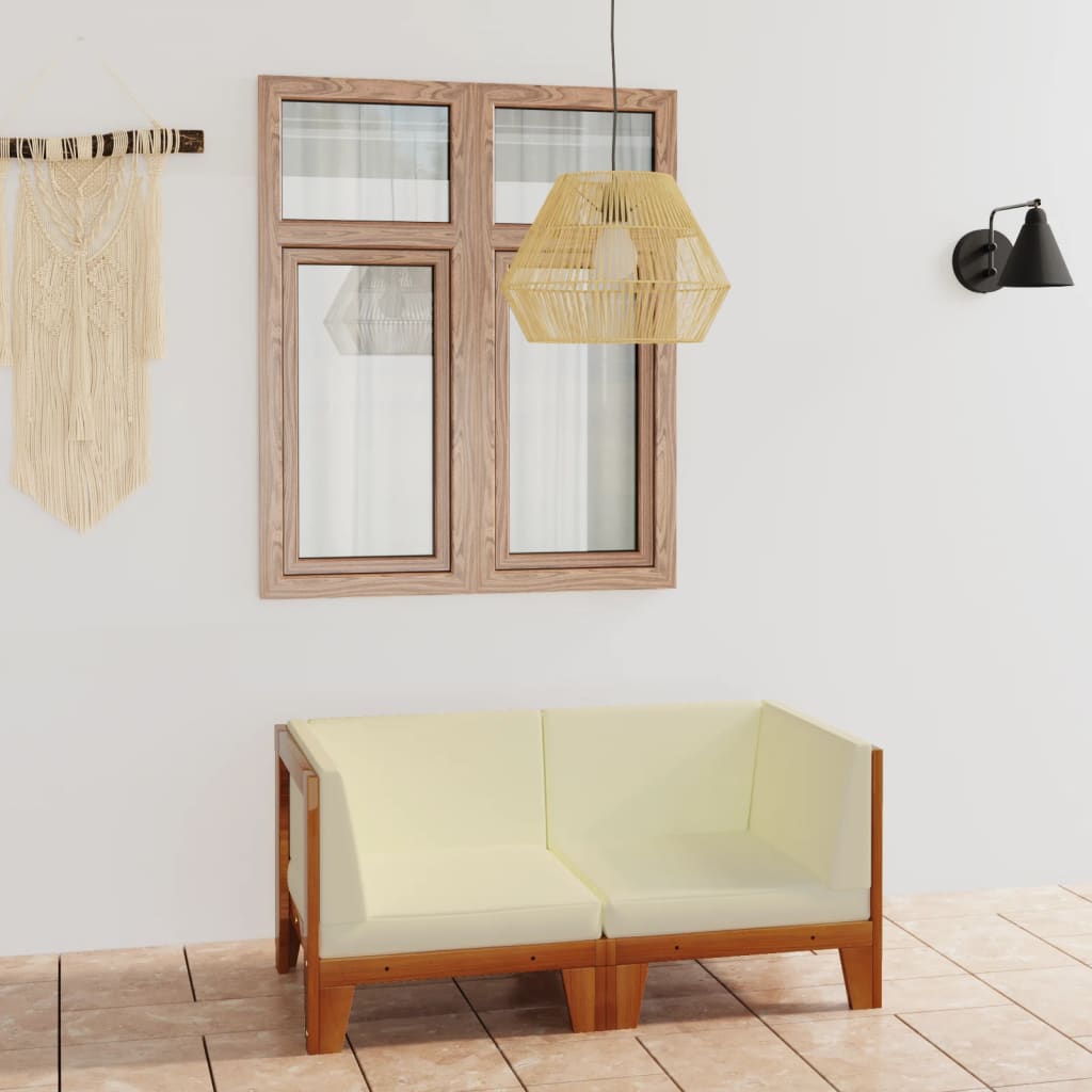 NNEVL 2-Seater Sofa with Cream White Cushions Solid Acacia Wood by NNEVL
