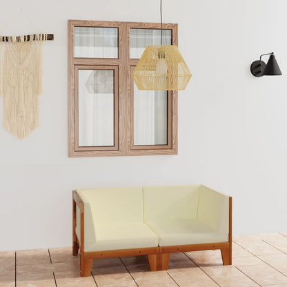 NNEVL 2-Seater Sofa with Cream White Cushions Solid Acacia Wood by NNEVL