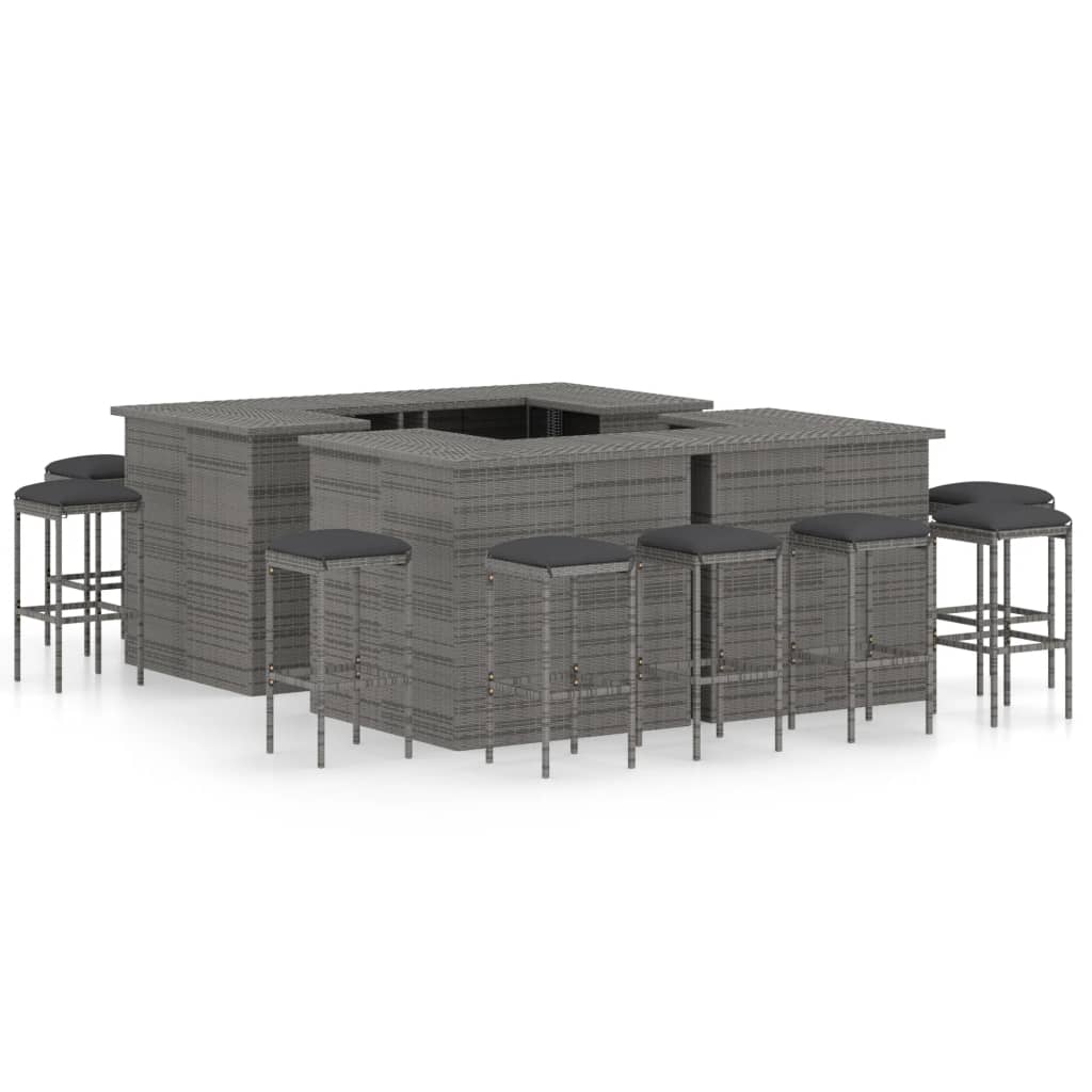 NNEVL 16 Piece Garden Bar Set with Cushions Poly Rattan Grey by NNEVL