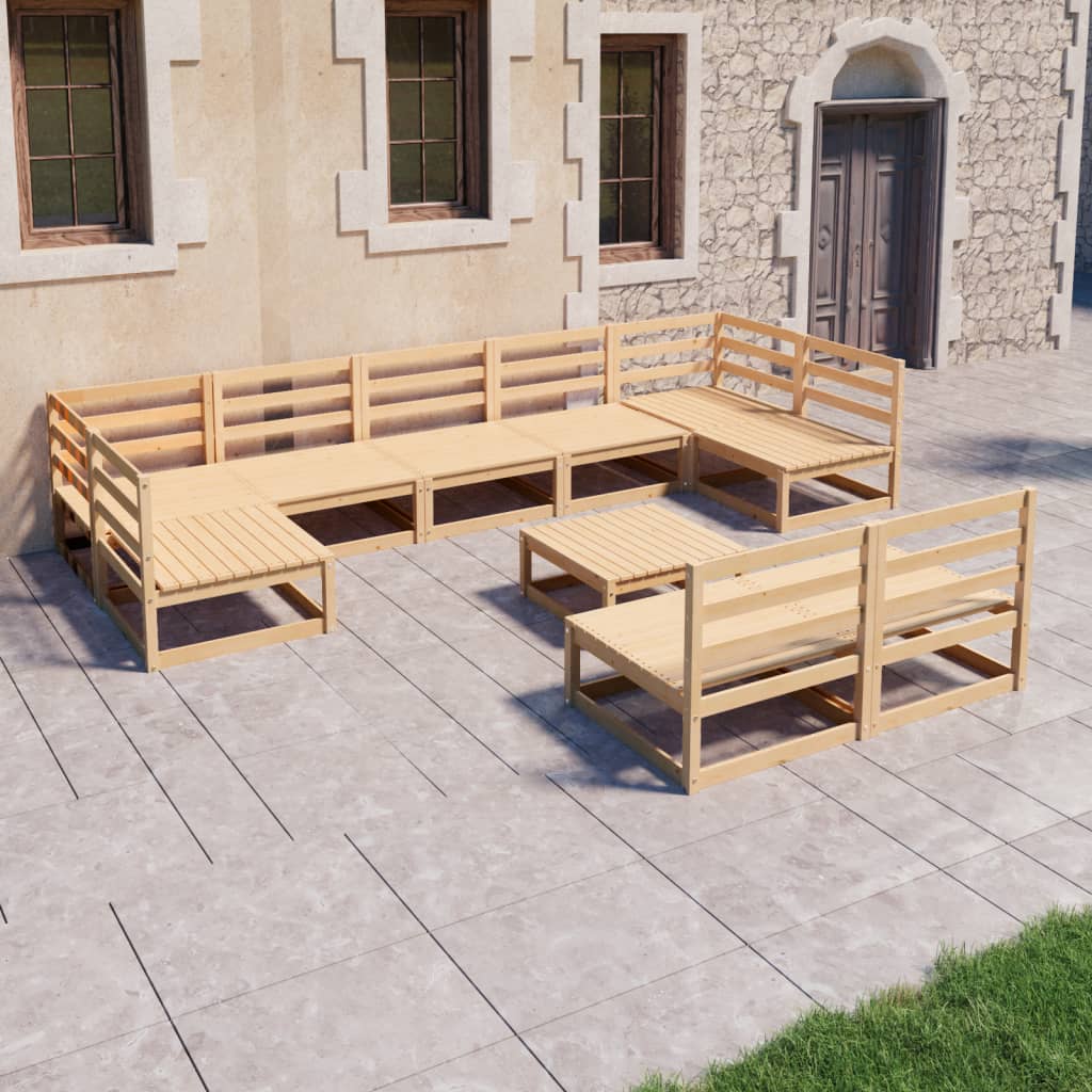 NNEVL 10 Piece Garden Lounge Set Solid Pinewood by NNEVL