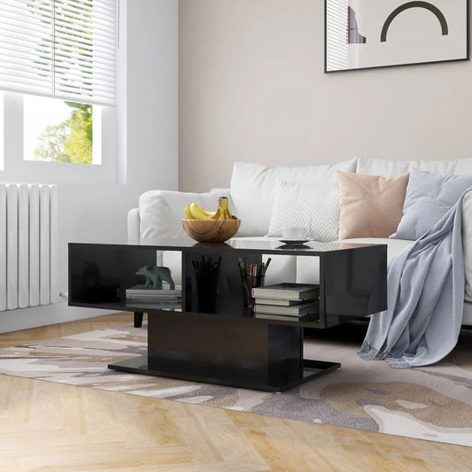 NNEVL Coffee Table High Gloss Black 103.5x50x44.5 cm Chipboard by NNEVL