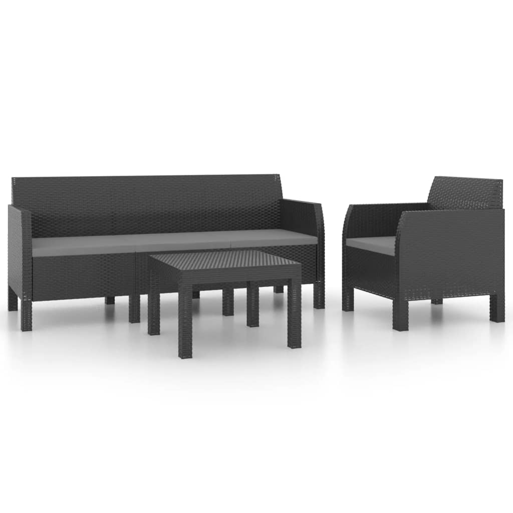 NNEVL 3 Piece Garden Lounge Set with Cushions PP Rattan Anthracite by NNEVL