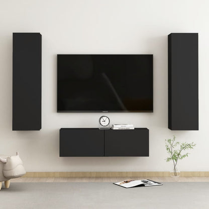 NNEVL 3 Piece TV Cabinet Set Black Chipboard by NNEVL