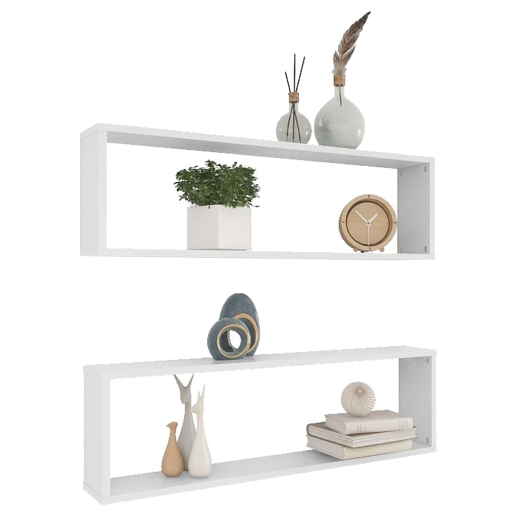 NNEVL Wall Cube Shelves 2 pcs White 100x15x30 cm Chipboard by NNEVL