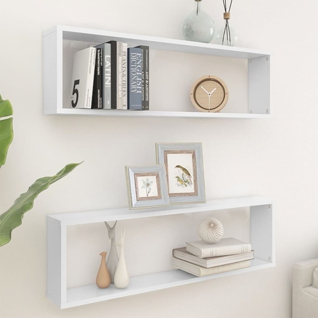 NNEVL Wall Cube Shelves 2 pcs White 100x15x30 cm Chipboard by NNEVL