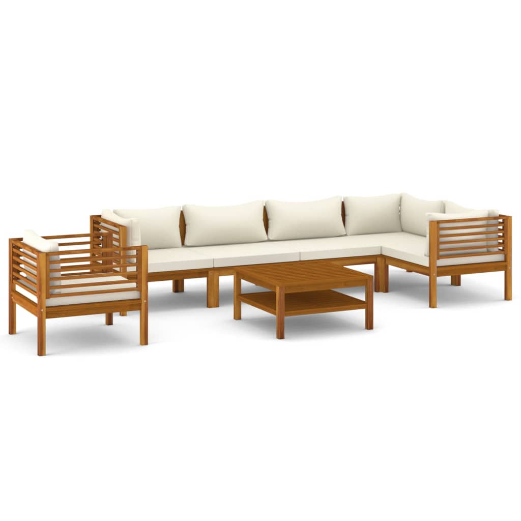NNEVL 7 Piece Garden Lounge Set with Cream Cushion Solid Acacia Wood by NNEVL