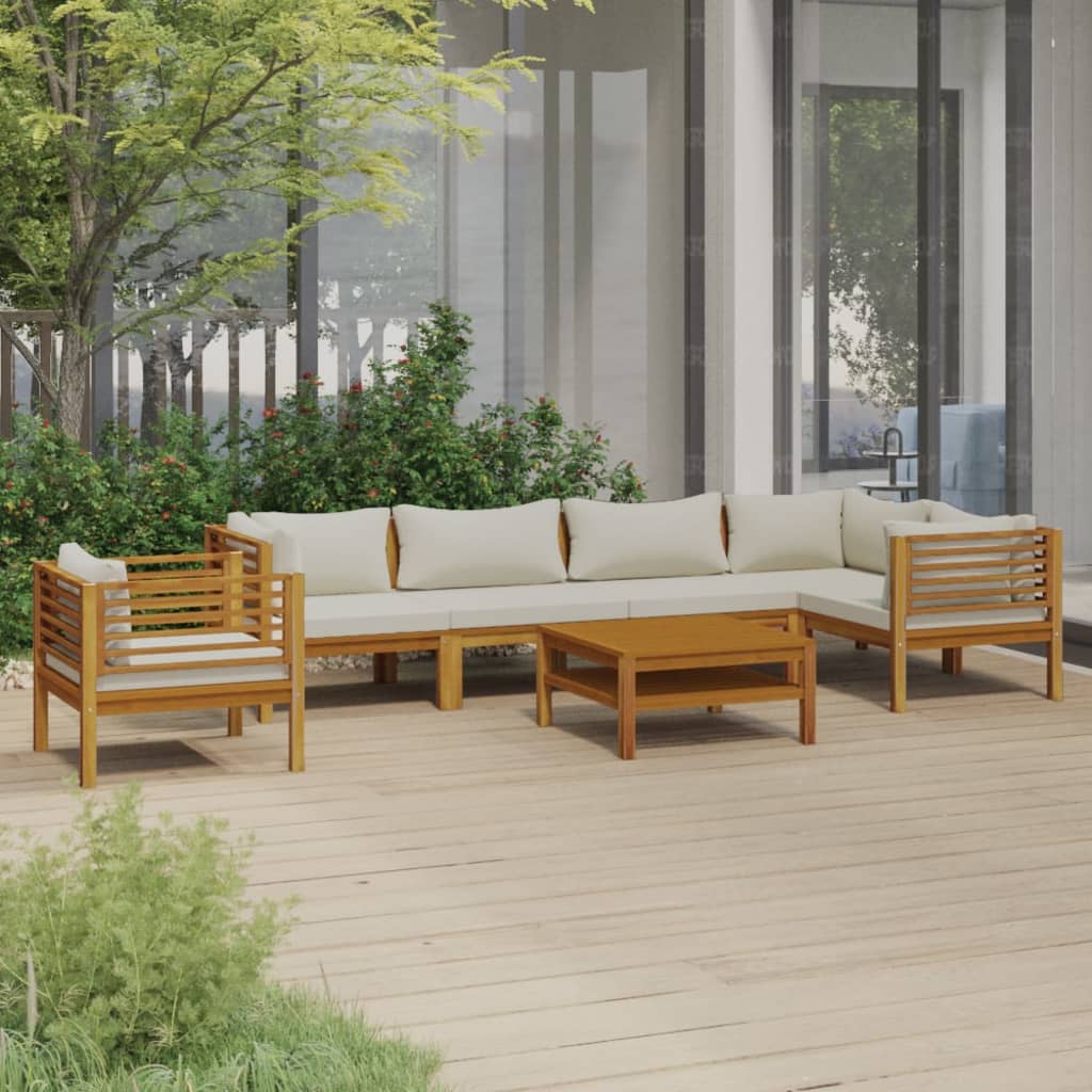 NNEVL 7 Piece Garden Lounge Set with Cream Cushion Solid Acacia Wood by NNEVL