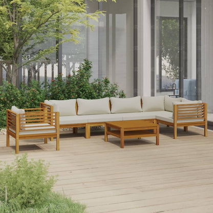 NNEVL 7 Piece Garden Lounge Set with Cream Cushion Solid Acacia Wood by NNEVL