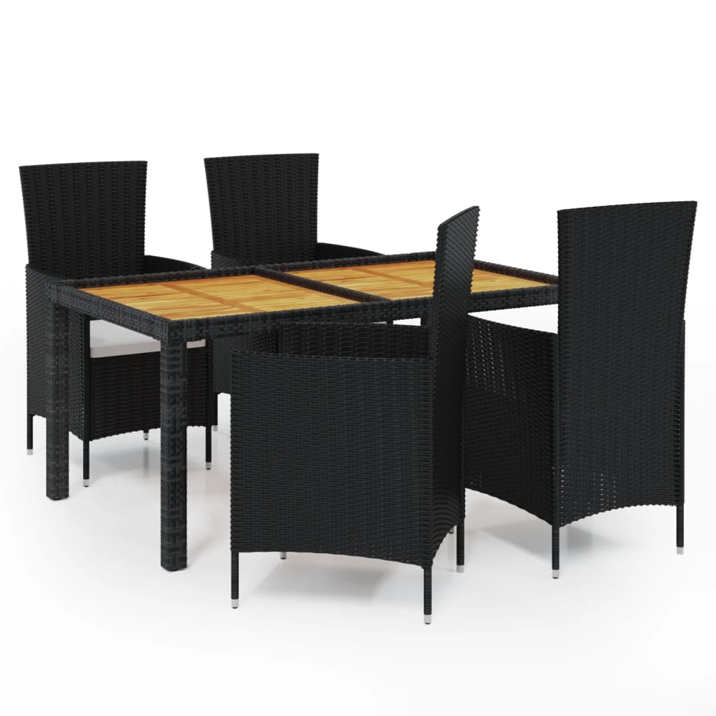 NNEVL 5 Piece Outdoor Dining Set with Cushions Poly Rattan Black by NNEVL