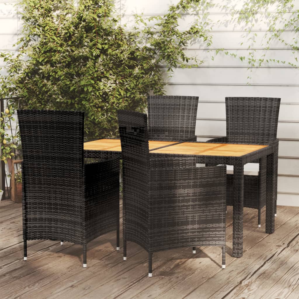 NNEVL 5 Piece Outdoor Dining Set with Cushions Poly Rattan Black by NNEVL