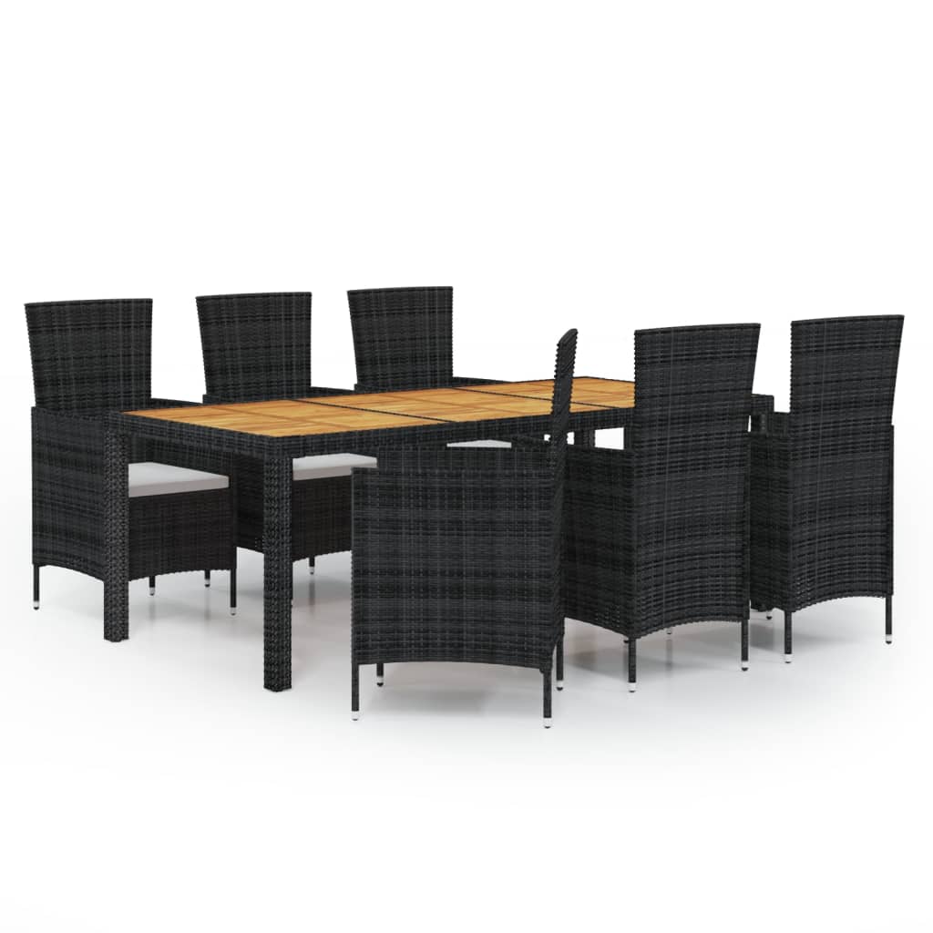 NNEVL 7 Piece Outdoor Dining Set with Cushions Poly Rattan Black by NNEVL