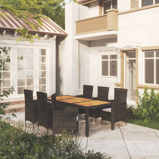 NNEVL 7 Piece Outdoor Dining Set with Cushions Poly Rattan Black by NNEVL