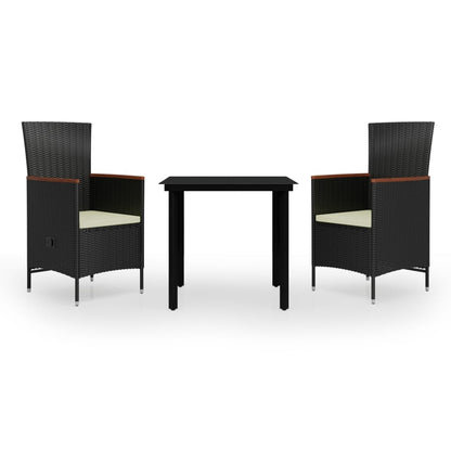 NNEVL 3 Piece Garden Dining Set with Cushions Black by NNEVL