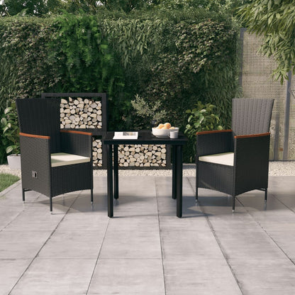 NNEVL 3 Piece Garden Dining Set with Cushions Black by NNEVL