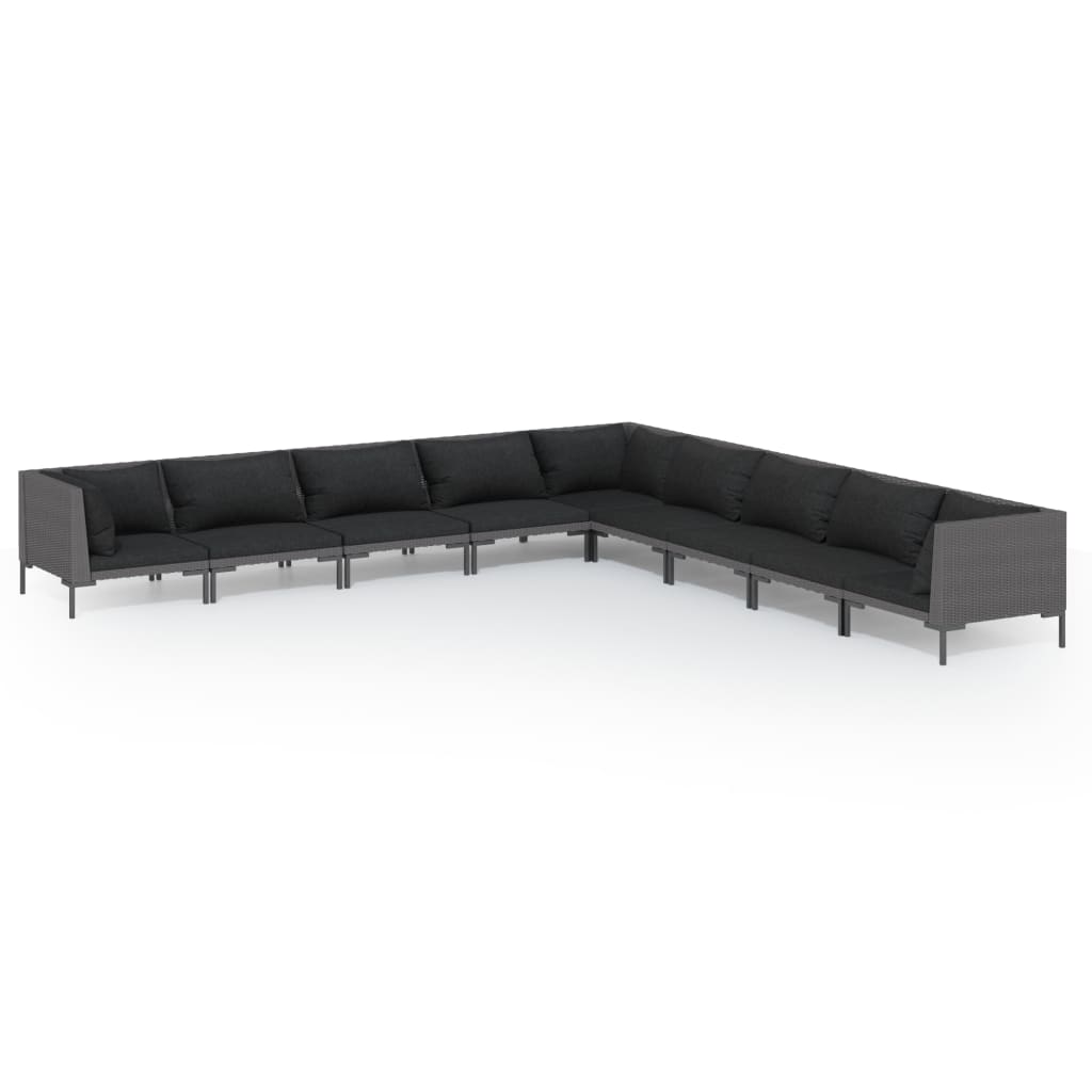 NNEVL 9 Piece Garden Lounge Set with Cushions Poly Rattan Dark Grey by NNEVL