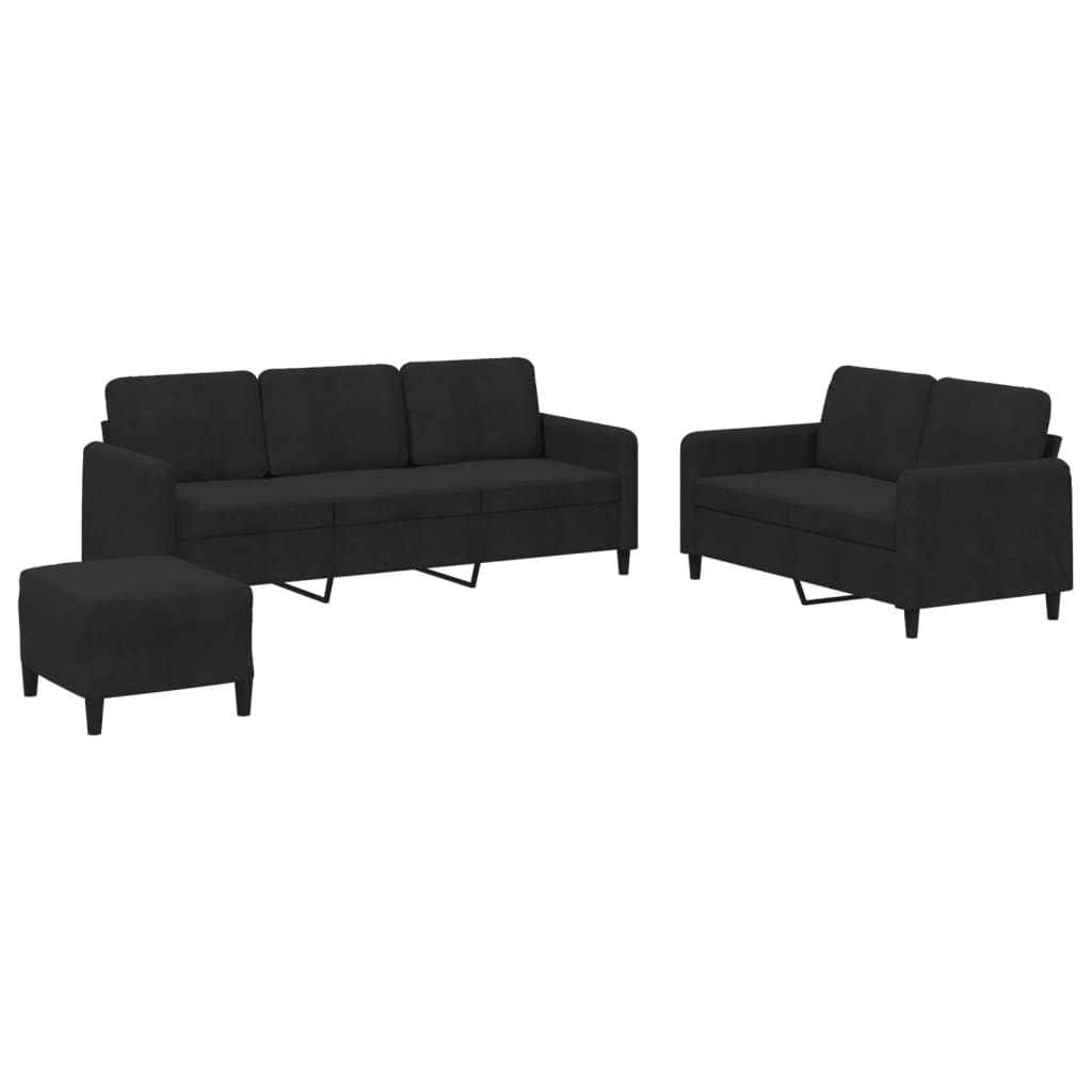NNEVL 3 Piece Sofa Set Black Velvet by NNEVL