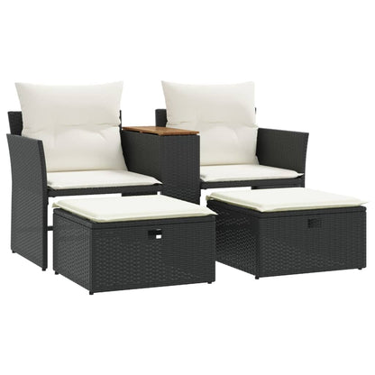 NNEVL Garden Sofa 2-Seater with Stools Black Poly Rattan by NNEVL