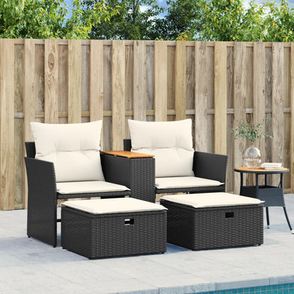 NNEVL Garden Sofa 2-Seater with Stools Black Poly Rattan by NNEVL