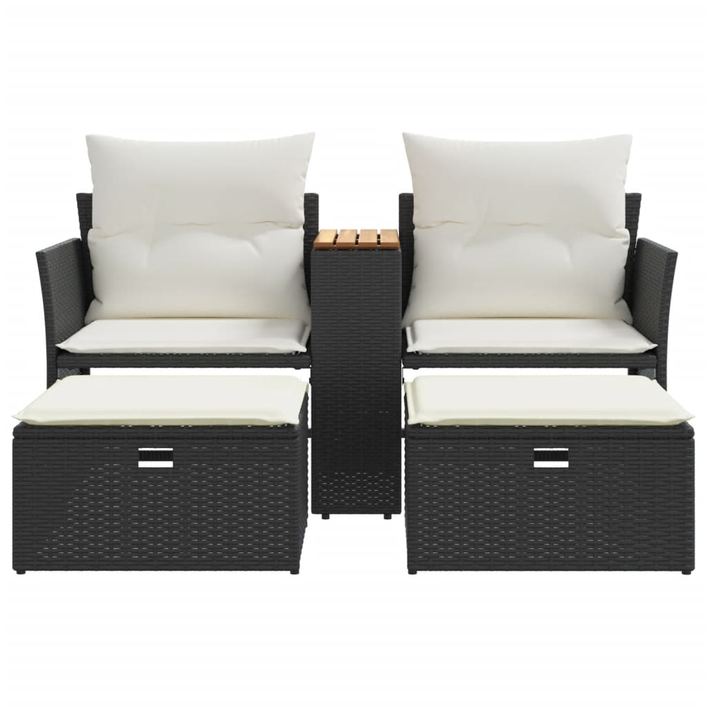 NNEVL Garden Sofa 2-Seater with Stools Black Poly Rattan by NNEVL