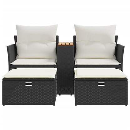 NNEVL Garden Sofa 2-Seater with Stools Black Poly Rattan by NNEVL