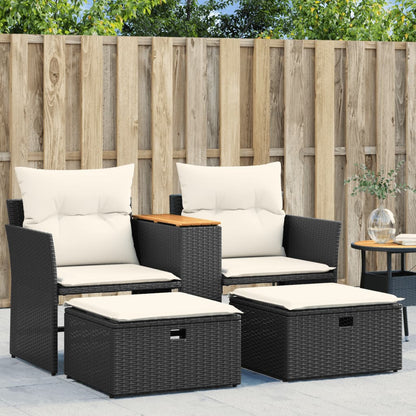 NNEVL Garden Sofa 2-Seater with Stools Black Poly Rattan by NNEVL