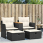 NNEVL Garden Sofa 2-Seater with Stools Black Poly Rattan by NNEVL