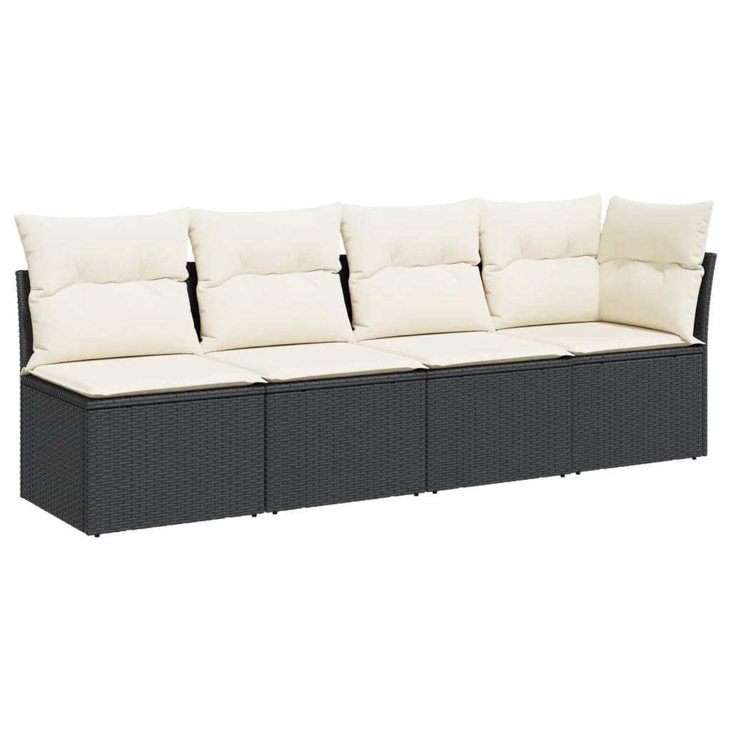 NNEVL Garden Sofa with Cushions 4-Seater Black Poly Rattan by NNEVL