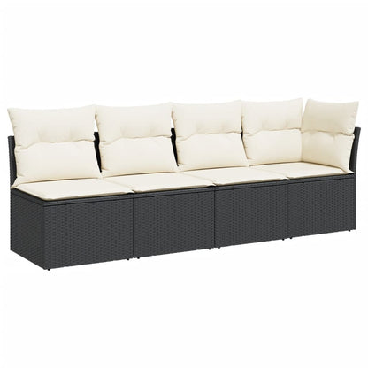 NNEVL Garden Sofa with Cushions 4-Seater Black Poly Rattan by NNEVL