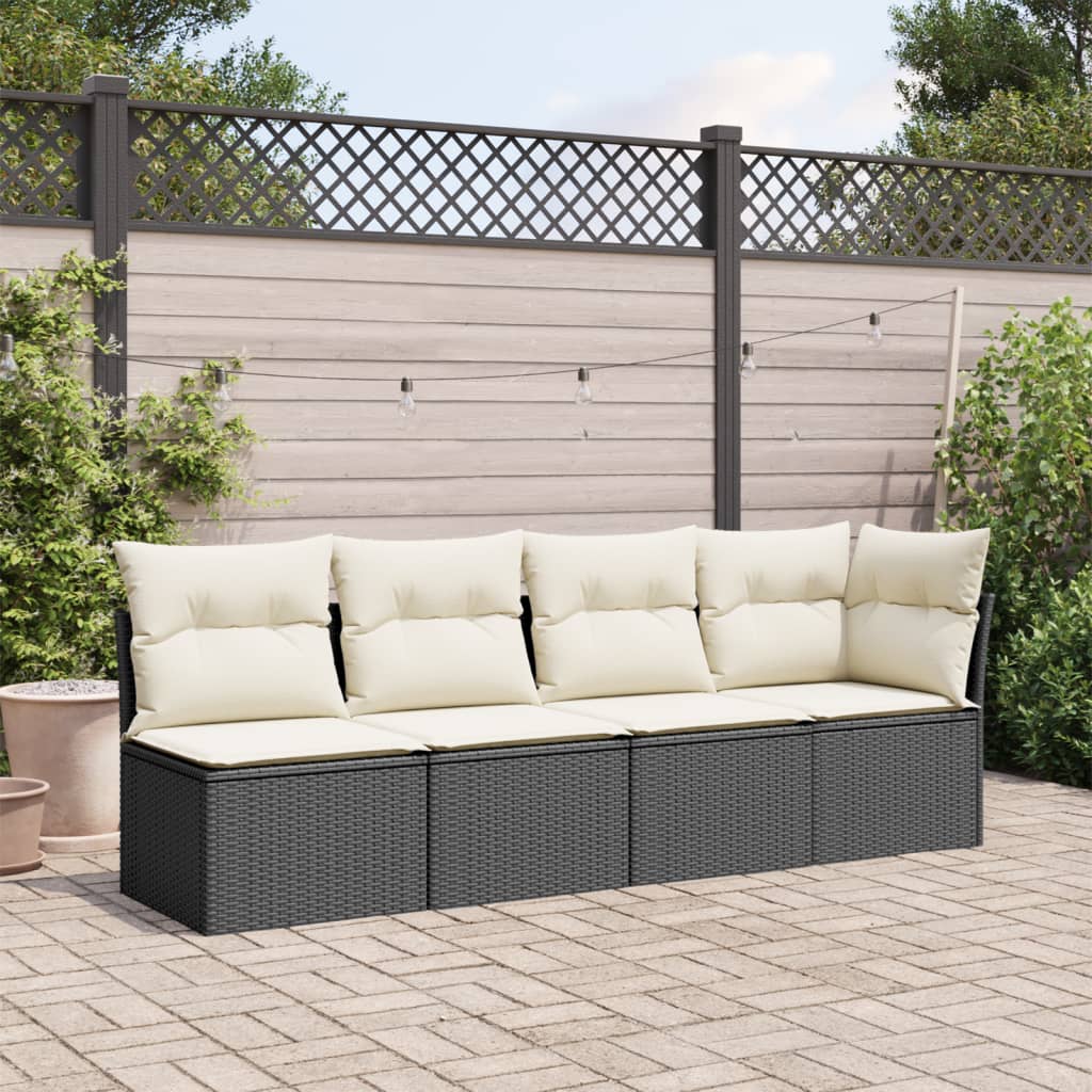 NNEVL Garden Sofa with Cushions 4-Seater Black Poly Rattan by NNEVL