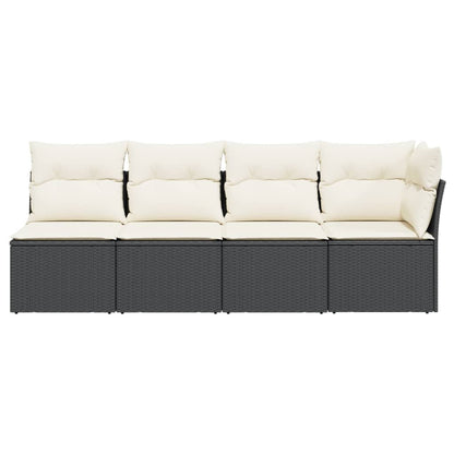 NNEVL Garden Sofa with Cushions 4-Seater Black Poly Rattan by NNEVL