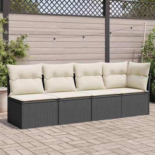 NNEVL Garden Sofa with Cushions 4-Seater Black Poly Rattan by NNEVL