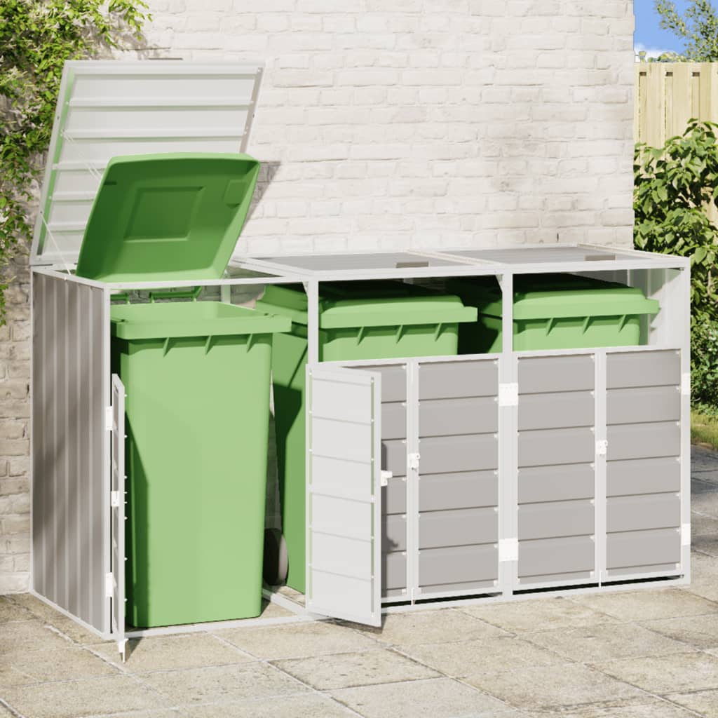 NNEVL Wheelie Bin Storage for Triple Bins Grey 216x81x115 cm Steel by NNEVL
